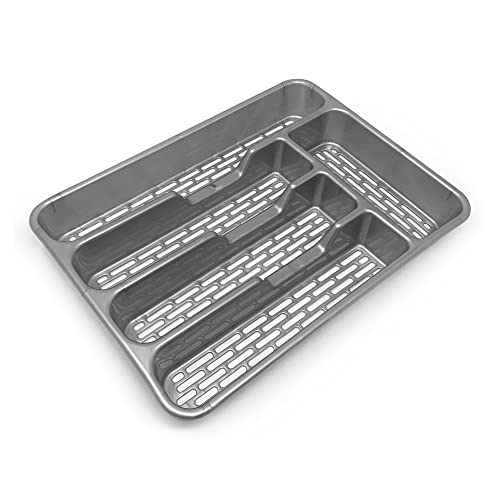 plastific Large CUTLERY TRAY Flatware Organiser Strong Plastic Drawer Sliding Tidy Cutlery Drawer Tray | Kitchen Storage Utensils and Knives Organizer (33 x 24 x 4.3, Silver) - Image 4