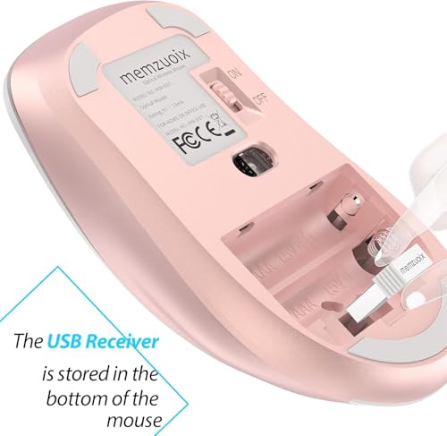 Image of memzuoix 2.4G Wireless Mouse, 1400 DPI Computer Mice with USB Receiver, Portable Wireless USB Mouse Battery Powered Cordless Mice for Laptop, PC, Desktop, 5 Buttons (White Pink)