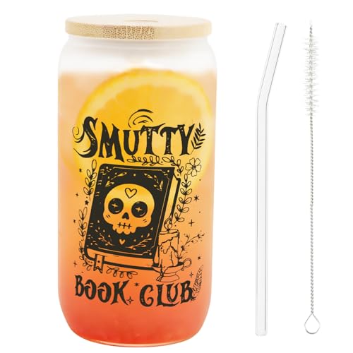 Image of AFRITEE Book Lovers Creative Gifts - Funny Book Themed 16oz Glass Cups with Lids and Straws, Coffee Tumbler Reading Accessories Gift for Women Bookworms Librarian Reader