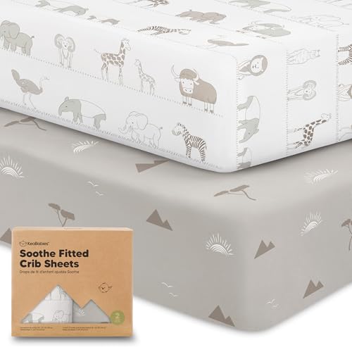Image of KeaBabies 2-Pack Organic Crib Sheets for Boys, Girls - 52x28 Fitted Crib Mattress Sheet Neutral, Breathable Jersey Cotton Cover for Baby Bed, Toddler Mattress, Soft & Cute Prints (Savannah)