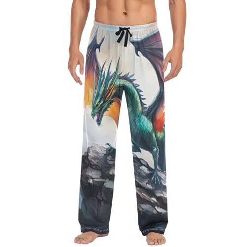Vintage Dragon Rock Pajama Pants for Men Men's Separate Bottoms, Lounge Pants with Pockets S