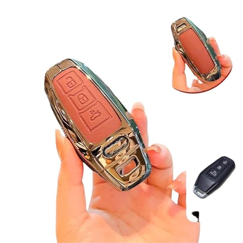 Leather Car Smart Remote Key Case Cover Compatible for Audi A3 A5L Q6 A6L Q5 New 2025 Key Car Remote Control Protective Shell(Style A red)