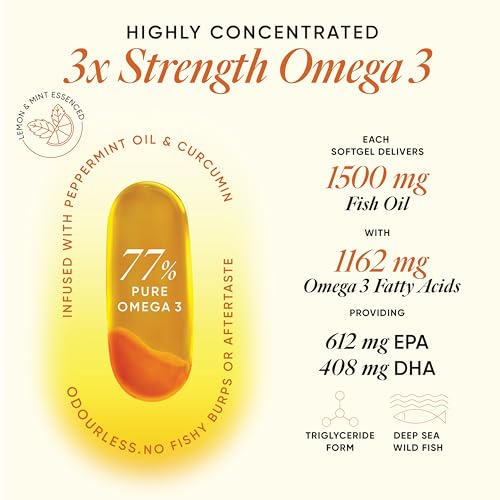 Image of Wellbeing Nutrition Slow Triple Strength Omega 3 Fish Oil Capsules for Men and Women 1240mg | 620mg EPA, 397mg DHA | Advanced Omega 3 Supplement with Curcumin for Brain, Joint & Heart (60 Capsules)