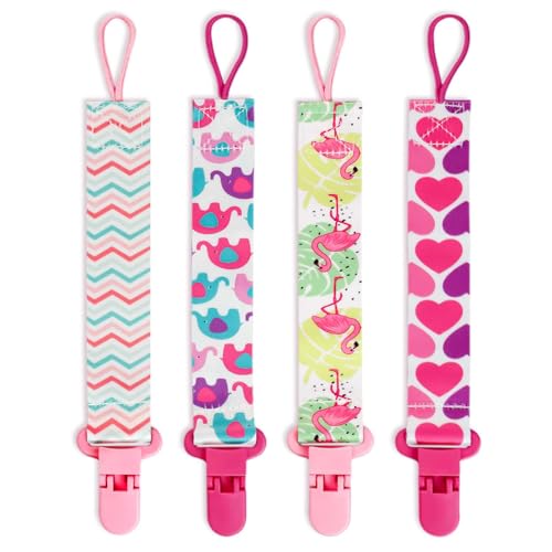 Catenelle per Ciuccio,4 PCS Tessuto Catenella Ciuccio Catenella Portaciuccio Porta Ciuccio Femmina per Nascita Battesimo...