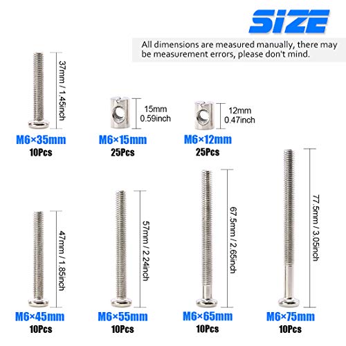 Glarks 100Pcs M6 X 35/45/55/65/75Mm Hex Drive Socket Cap Furniture Barrel Screws Bolt Nuts Assortment Kit For Furniture, Cots, Babybeds, Crib, Chairs - Nickel Plated #TOP1