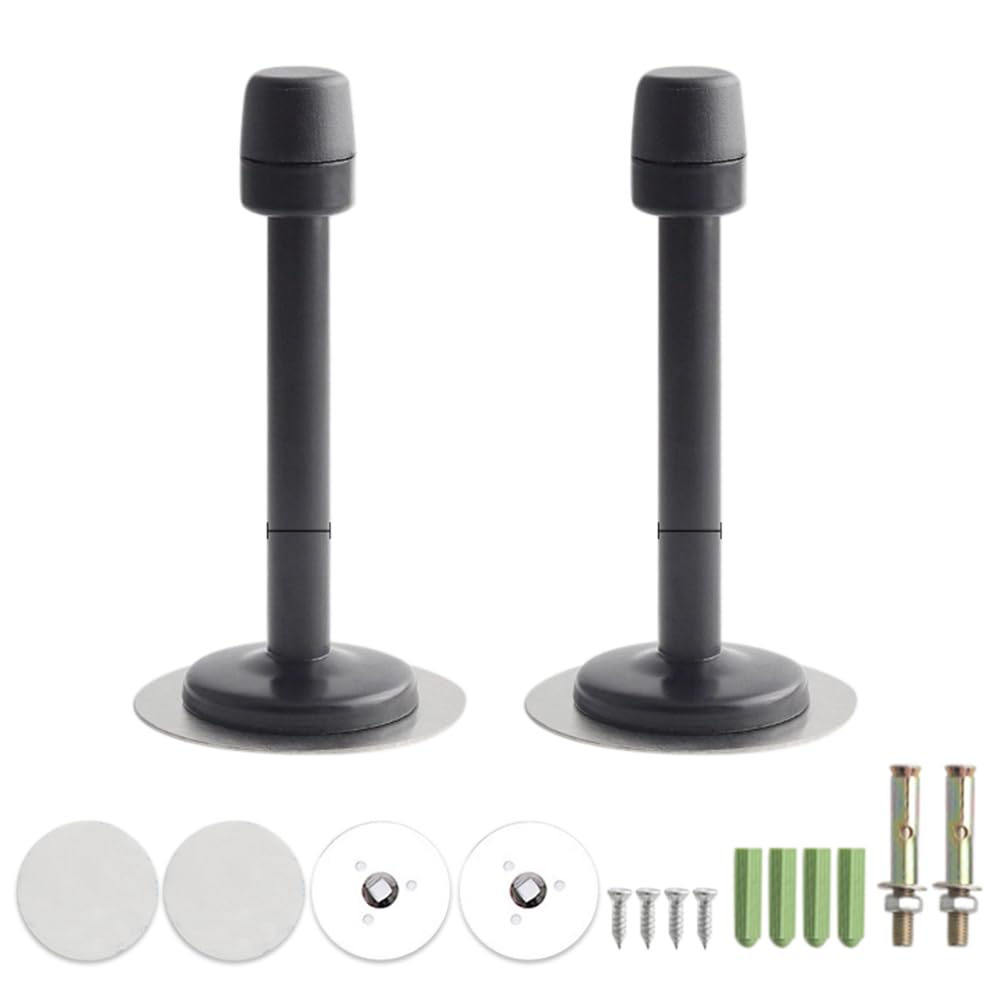 FEEIMOL 2 Pièces Stop Portes Muraux Butee De Porte Murale Acier Inoxydable Avec Pointe En Caoutchouc Butoir Arret Mural Butée Résistante Noir 105mm