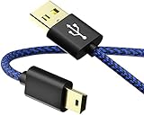 Mini USB Cable Braided 6FT Type A Male to Mini B Cable Data Charging Cord for GoPro Hero 3+,Sony PS3 Controller Cord,MP3 Players,Garmin GPS,Dash Cam,PDA,Canon PowerShot Rebel ELPH Camera Charger