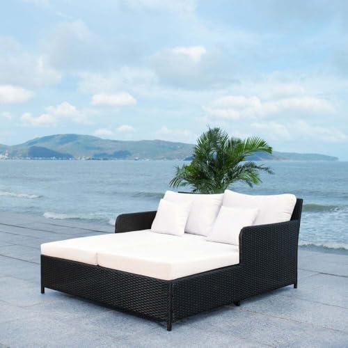 Image of BRISHI Outdoor /Pool Side /Garden /Balcony /Porch /Backyard /Terrace /Patio /Beach /Rectangular Sofa Sunbed Wicker and Rattan Daybed (Black /White)