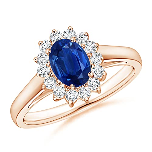 Princess Diana Inspired Blue Sapphire Engagement Ring with Diamond Halo