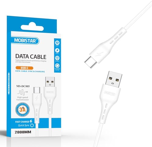 MOBISTAR USB C Charger Cable [2m/3A] Type C Fast Charger Cable USB C Cable for Samsung Galaxy S23 S22 S21 S10 S9 A54 A24 A34 A14 A23s A70,Huawei P30 P20 P40,Google Pixel,Xiaomi,Sony Xperia,Switch
