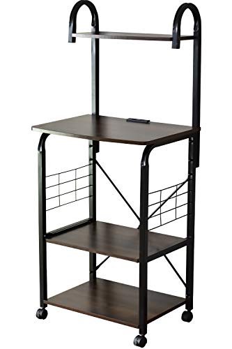 DORIS ドリス レンジ台 上棚付き4段 スライド棚 幅60 キッチンラック キャスター付き コンセント付き レンジワゴン 炊飯器 トースター キッチン収納 1人暮らし ワンルーム コンパクト ウォルナット ビター 【14574】