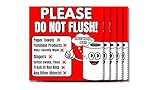 Please Do Not Flush Objects Other Than Toilet Paper Vinyl Sign Stickers, 5 Pack 7 x 7 Do Not Flush UV Resistant, Weatherproof, Waterproof, Vinyl Labels for Public Restrooms & Home Visitors.