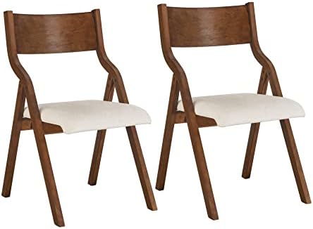 Ball & Cast Modern Folding Chairs Upholstered Kitchen Dining Chair Seating Set of 2, Walnut