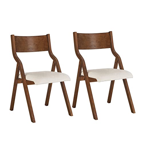 Ball & Cast Modern Folding Chairs Upholstered Kitchen Dining Chair Seating Set Of 2, Walnut #TOP22