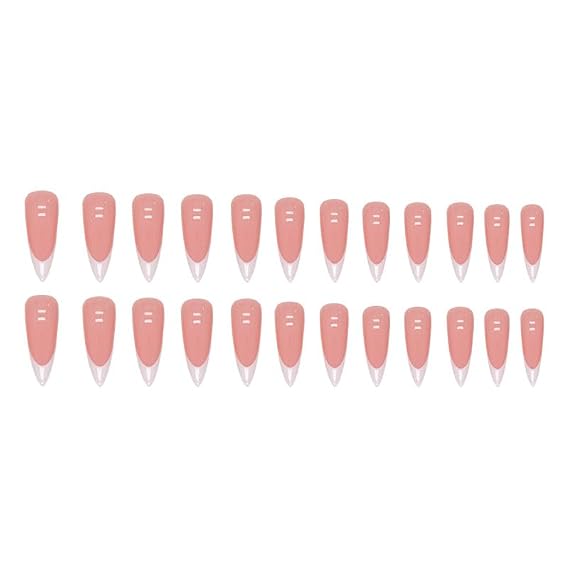 White French Tip Press on Nails Long Stiletto Fake Nails Nude Pink Nails Press ons Nail Tips Stick on Nails Almond Shape Acrylic False Nails Glossy Full Cover Glue on Nails for Women DIY Manicure