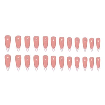 White French Tip Press on Nails Long Stiletto Fake Nails Nude Pink Nails Press ons Nail Tips Stick on Nails Almond Shape Acrylic False Nails Glossy Full Cover Glue on Nails for Women DIY Manicure