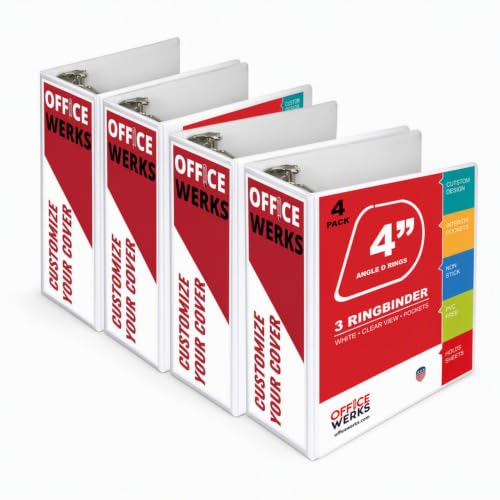 Image of 3 Ring Binder, Professional Angle D Ring 4 Inch, Presentation Folder for Standard Pages 8.5 x 11 with Pockets, Crystal Clear View White (4 Pack)