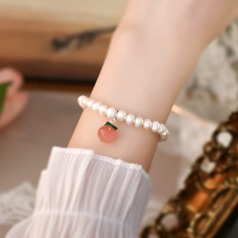 Bracciale in Argento Sterling 925 con Perle d'Acqua Dolce Naturali E Onice per Le Donne