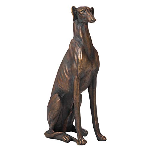 glitzhome Sculpture de lévrier de Jardin, Face Droite, Fibre de Verre oxyde de magnésium, Bronze, 76,8 cm de Haut