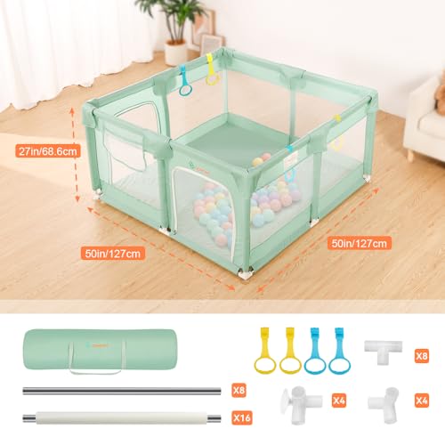 Image of COMOMY Playpens for Babies and Toddlers, Small Baby Play Pens, Activity Center for Baby Safe and Non-Slip Baby Fence, Full Mesh Design, Indoor & Outdoor Kids Activity Center (Dark Green, 50 inchx50 inch)