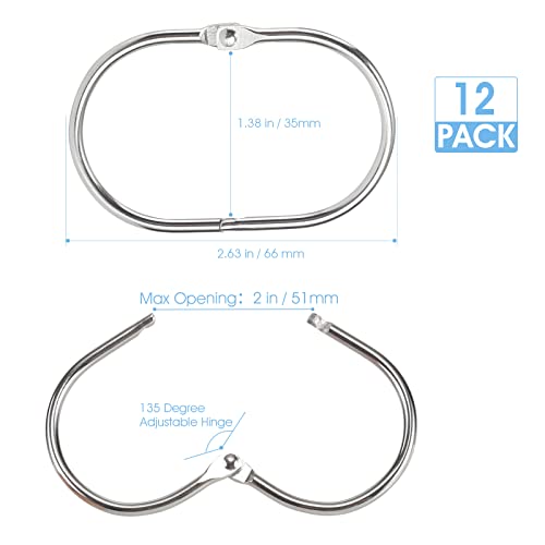 Goowin Shower Curtain Rings, 12 Pcs Shower Curtain Hooks, Oval Snap Shower Rings for Curtain, Metal Shower Curtain Rings Rust Proof, Glide Smoothly Shower Hooks for Shower Curtain Rod (Chrome)