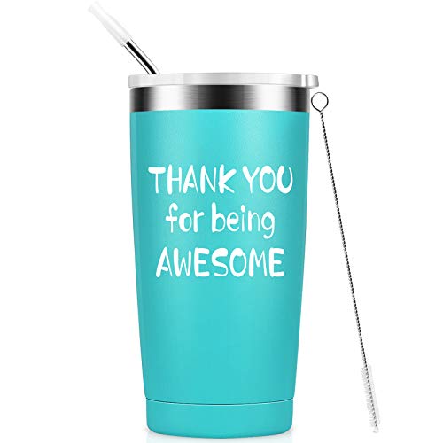 THANK YOU BEING AWESOME-Thank You Gifts for Thanksgiving Friendship Appreciation Birthday,Christmas Gifts for Best Friends Women Gifts Double Wall Vacuum Wine tumbler with Straw Mint 20oz