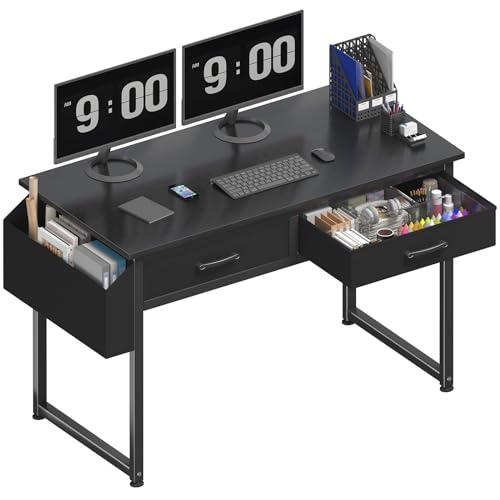 DLisiting Computer Desk with Fabric Drawers for Home Office Bedroom, 40 Inch Small Gaming Desk with 2 Drawers, Study Writing Table PC Desks, Black