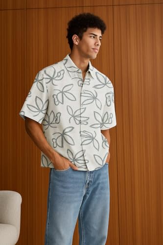 Image of TAGDO Men's Printed Cotton Casual Shirt | Half Sleeve Floral Print Shirt for Man | Relaxed Oversized Fit & Perfect for Casual, Office & Formal Wear (2050)
