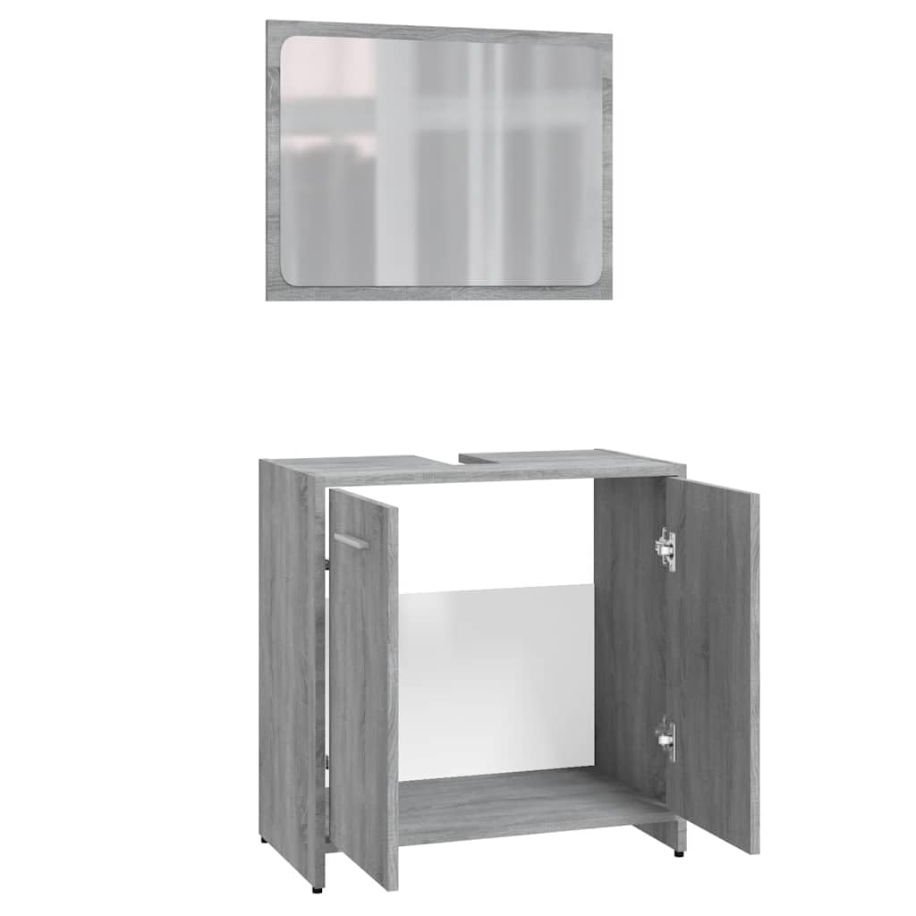 Ensemble de meubles de salle de bain gris Sonoma avec miroir, 60 x 33 x 61 cm, 1 compartiment et 2 portes, pour buanderie, toilettes d'invités, rangement et ordre
