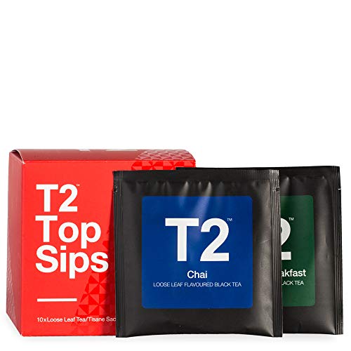 T2 Tea Sips - Loose Leaf Tea Gift Box, Top Tea - 10 Top Sips Sachets, 51g (1.8oz)