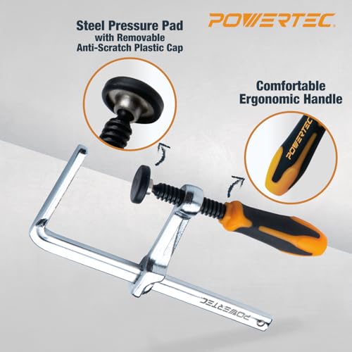 POWERTEC Quick Screw Guide Rail Clamps for Bow XTENDER Fences, MFT Table, Track Saw Guide Rail System, 7” Capacity x 2-3/8” Throat Depth, 400lbs Clamping Force - 2PCs (71409)