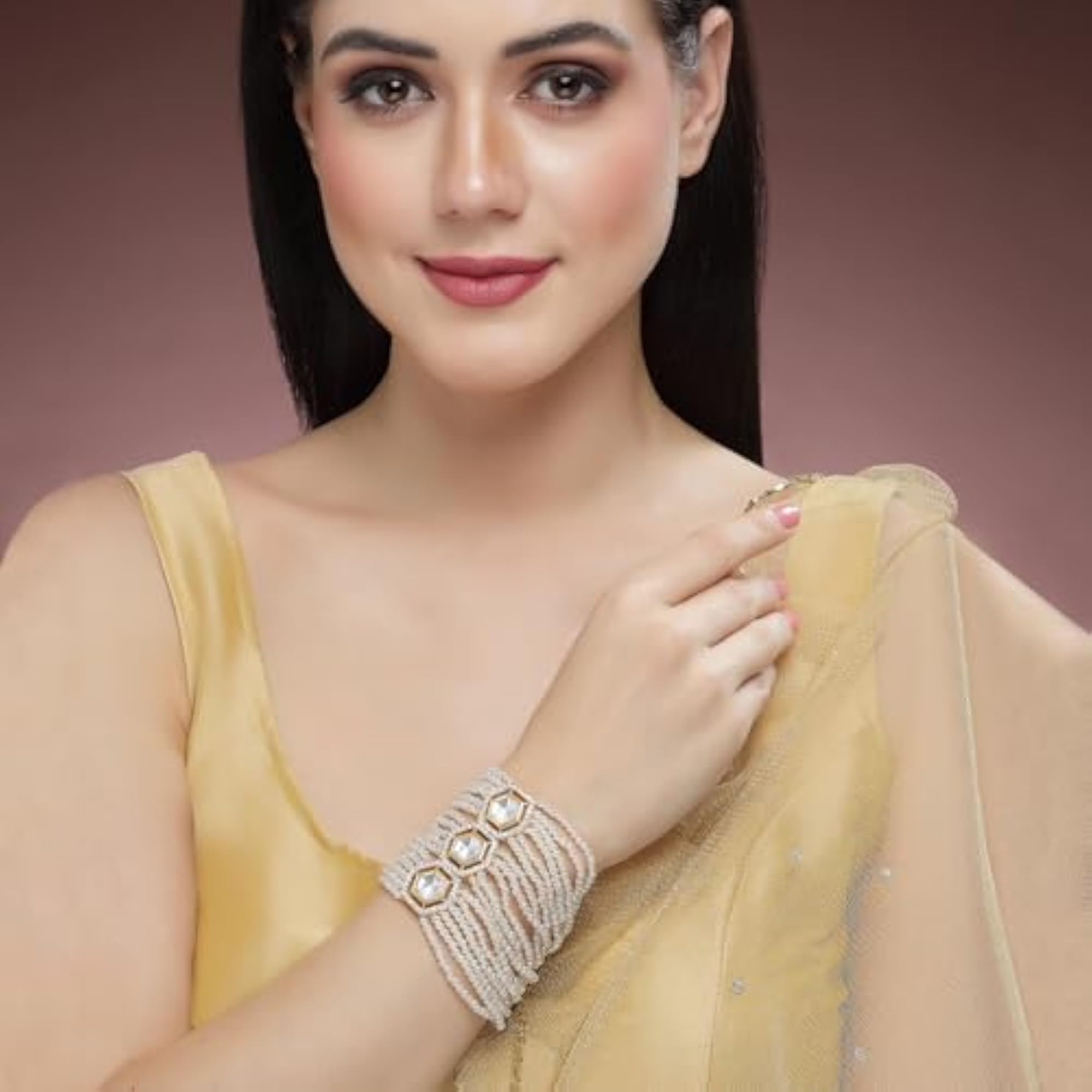 Plated Polki Kundan & Pearl Beaded Bracelet