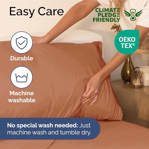 Image of King Size 4 Piece Sheet Set - Ultra Soft & Cooling Bed Sheets - Warm Peach | Fits 8 Inch to 16 inch Mattress, Wrinkle Free & Fade Resistant with Deep Pockets, Breathable, Comfy Hotel Luxury Bedding