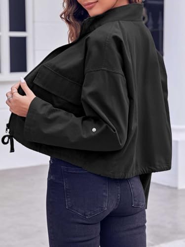 Tankaneo Women Casual Cropped Jackets Zip Up Lightweight Military Safari Short Utility Coat with Pockets3