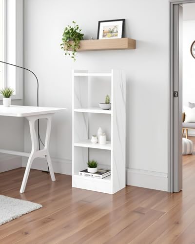 Image of SBF Furniture Tree Bookshelf Floor Standing Bookcase Free Standing Multipurpose Storage Rack for Books Magazines Organizer Showcase DIY (White Marble, 3 Tier GHODO)