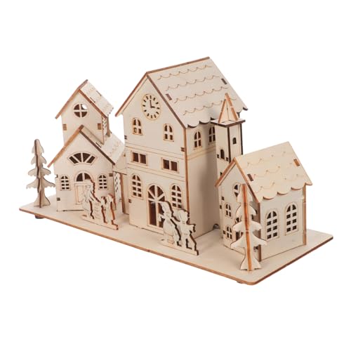 MAGICLULU Decoración Navideña de Madera Casa Sin Pintar Adorno para Mesa Pequeña Casita de Madera para de Mesa Decorativa para Oficina y Hogar Navidad