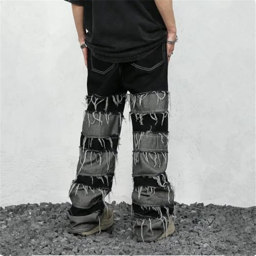 Men Y2K Baggy Stacked Jeans Pants Clothing Patchwork Straight Loose Long Trousers3