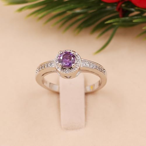 Half Eternity Halo Rings for Women - Platinum Plated Black Purple Cubic Zirconia Crystal Promise Anniversary Ring Size 6 7 8 9 Y0122
