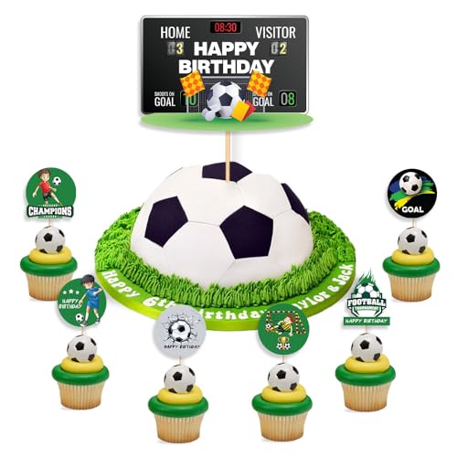 Image of Festiko Set of 7 Pcs Football Theme Happy Birthday Combo (Cake & Cupcake Toppers), Cake Decoration Supplies, Football Theme Decorations, Birthday Decoration Items