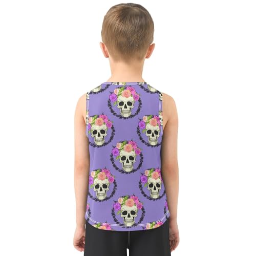 J JOYSAY Flower Skull Purple Boys Tank Top Sleeveless Muscle Shirts Quick Dry Kids T-Shirts 3-15T3