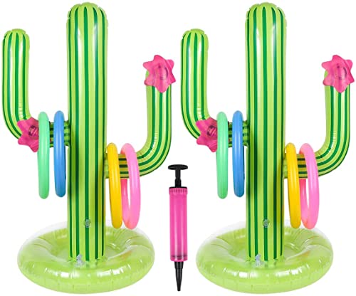 UNIME 2 Pack Inflatable Cactus Ring Toss Game Set,Cactus Target Toss Game Toys Summer Floating Swimming Ring Toss Game Toy for Fiesta Party Accessories Hawaiian Pool Beach Party Decoration Supplies