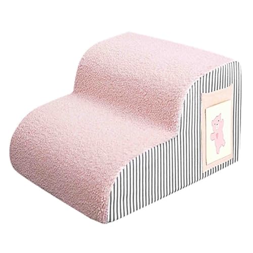 ペット用スロープ階段、ポケットとハンドル付き、高密度フォームワイドペットステップ、耐久性のある滑り止め生地カバー付き、ベッドソファ用(Pink,30cm/12in)