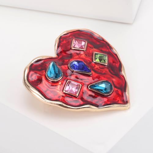 Image of Fashionable Rhinestone Enamel Love Brooch for Women Heart Brooch Dress Suit Pin Accessories Valentine's Day Gift