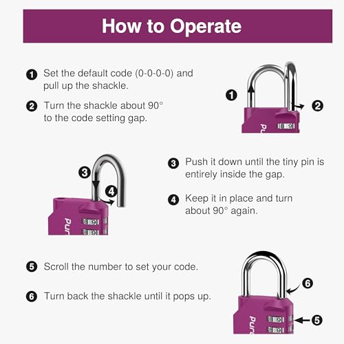 Puroma 2 Pack Combination Lock for Locker 4 Digit Outdoor Waterproof Padlock for School, Gym, Sports, Fence, Toolbox, Gate, Case, Outdoor, Hasp Storage, Cabinets (Red-Violet)
