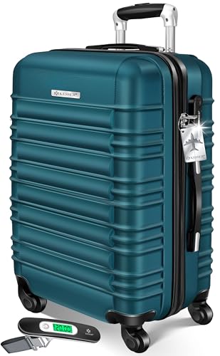 KESSER® Maleta de viaje, incl, báscula de equipaje + etiqueta para equipaje, Trolley, maleta, cerradura de combinación, carcasa rígida de ABS, verde Petrolio, 84L, Serio