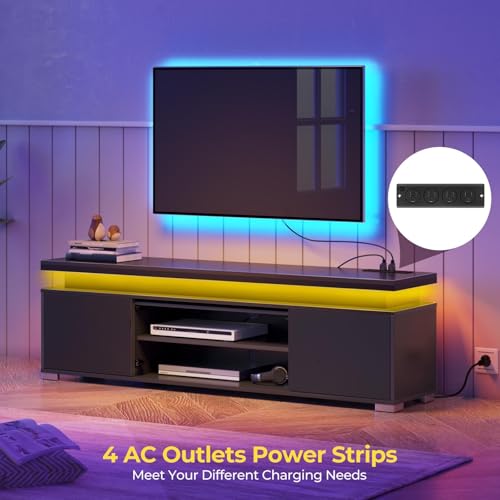 image for Rolanstar TV Stand with Power Outlet & LED Lights, Modern Entertainmen