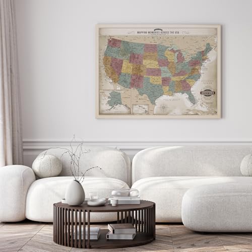 Image of DECORARTS - Oversized Vintage Soft Pastel USA Map Canvas Wall Art, Extra Large United States Maps for Wall Decor, Gallery Statement, Hand-Stretched Giclee Print, Handcrafted in USA, 40x30''