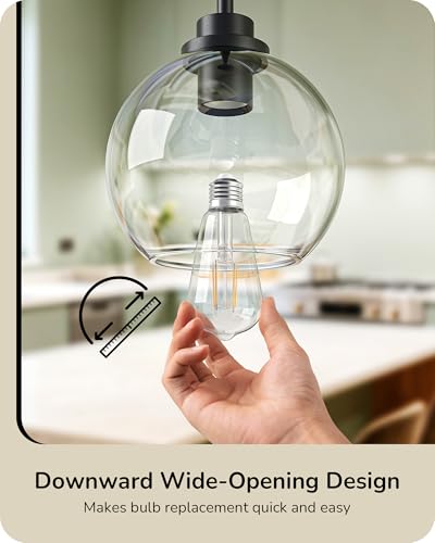 EDISHINE 2-Pack Pendant Light Kitchen Island Clear Glass Globe Black - Image 5