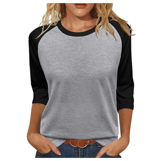 Heymiss Summer Tops for Women 2025 Crew Neck 3/4 Sleeve T-Shirts Loose Casual Blouses Gray Black