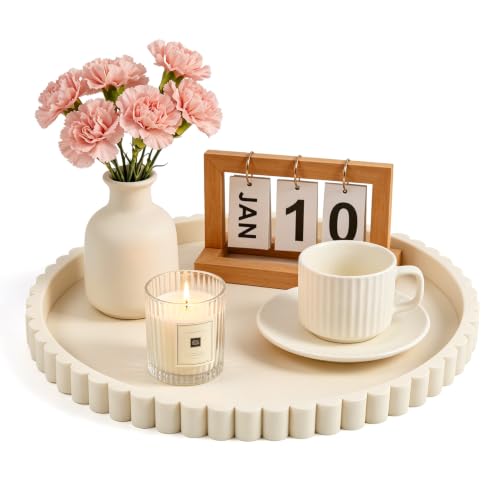 Deko Tablett Rund 30cm Silikon Beige Dekoteller Dekotablett Badezimmer Deko